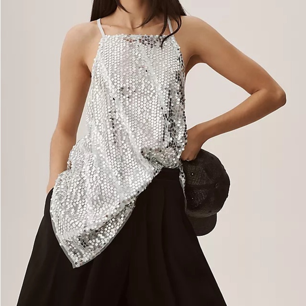 Anthropologie Sequin Halter Top